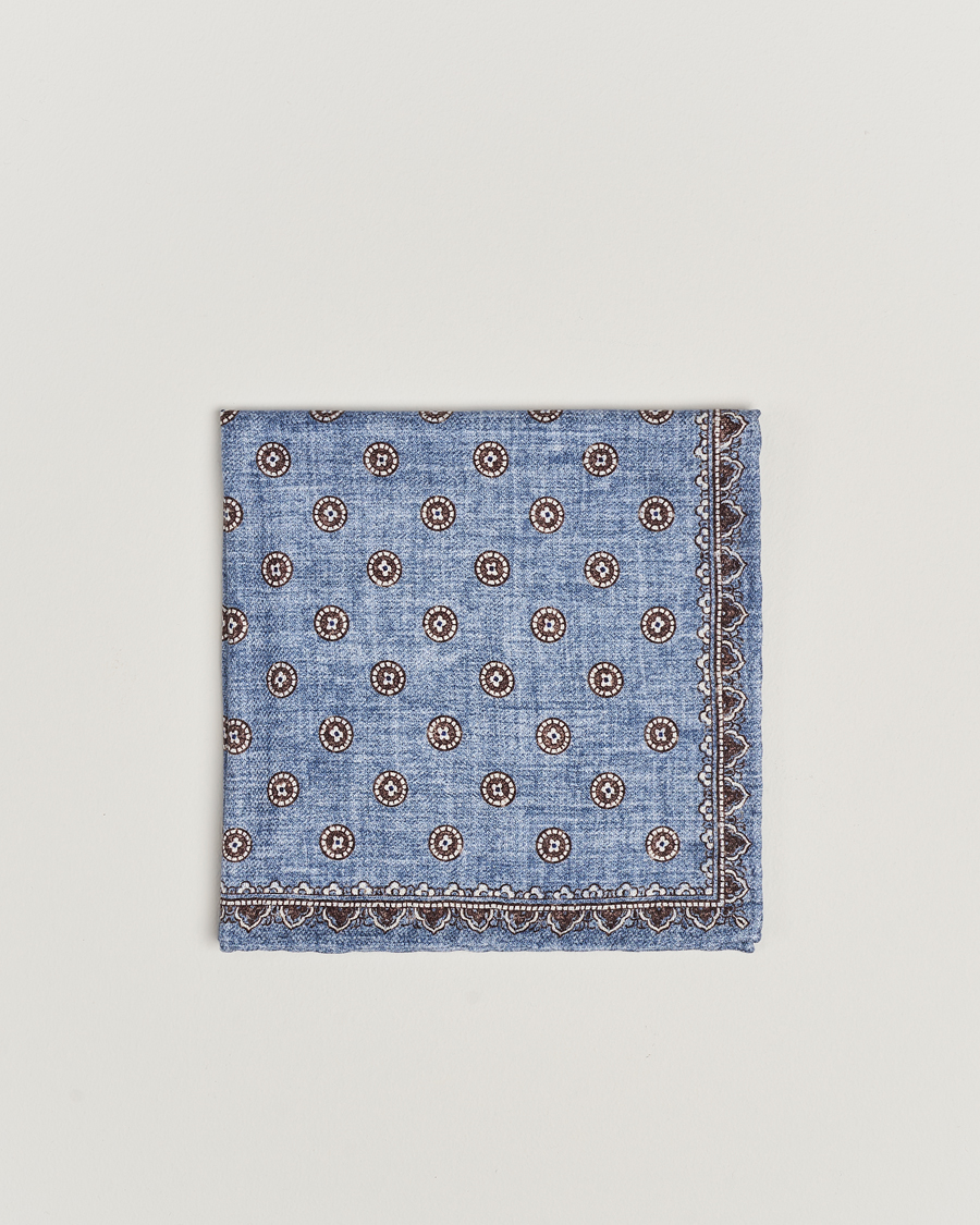 Homme | Brunello Cucinelli Printed Silk Pocket Square Light Blue | Brunello Cucinelli | Printed Silk Pocket Square Light Blue