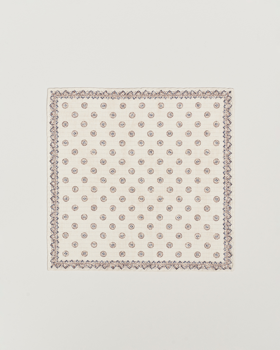 Homme | Brunello Cucinelli Printed Silk Pocket Square Ivory | Brunello Cucinelli | Printed Silk Pocket Square Ivory