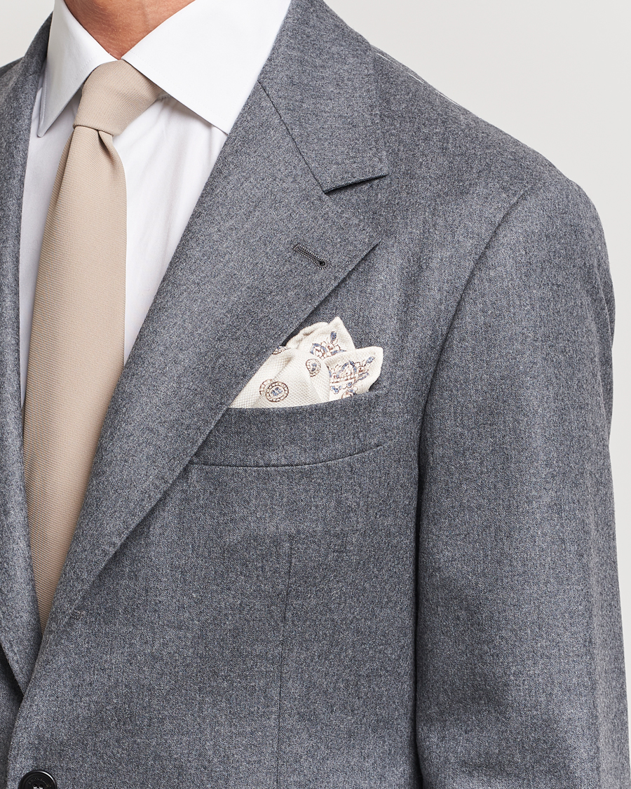 Homme | Brunello Cucinelli Printed Silk Pocket Square Ivory | Brunello Cucinelli | Printed Silk Pocket Square Ivory