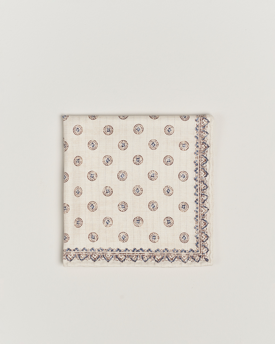 Homme | Brunello Cucinelli Printed Silk Pocket Square Ivory | Brunello Cucinelli | Printed Silk Pocket Square Ivory