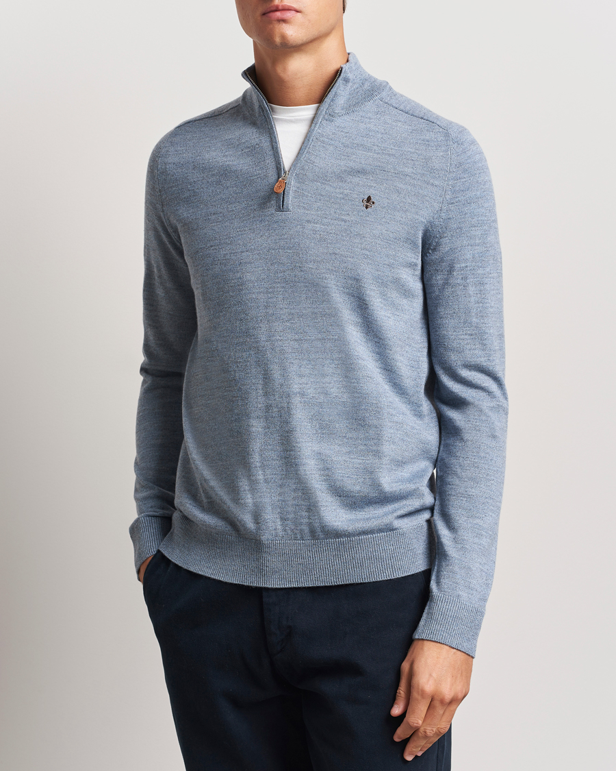 Homme | Pulls Et Tricots | Morris | John Merino Half Zip Light Blue