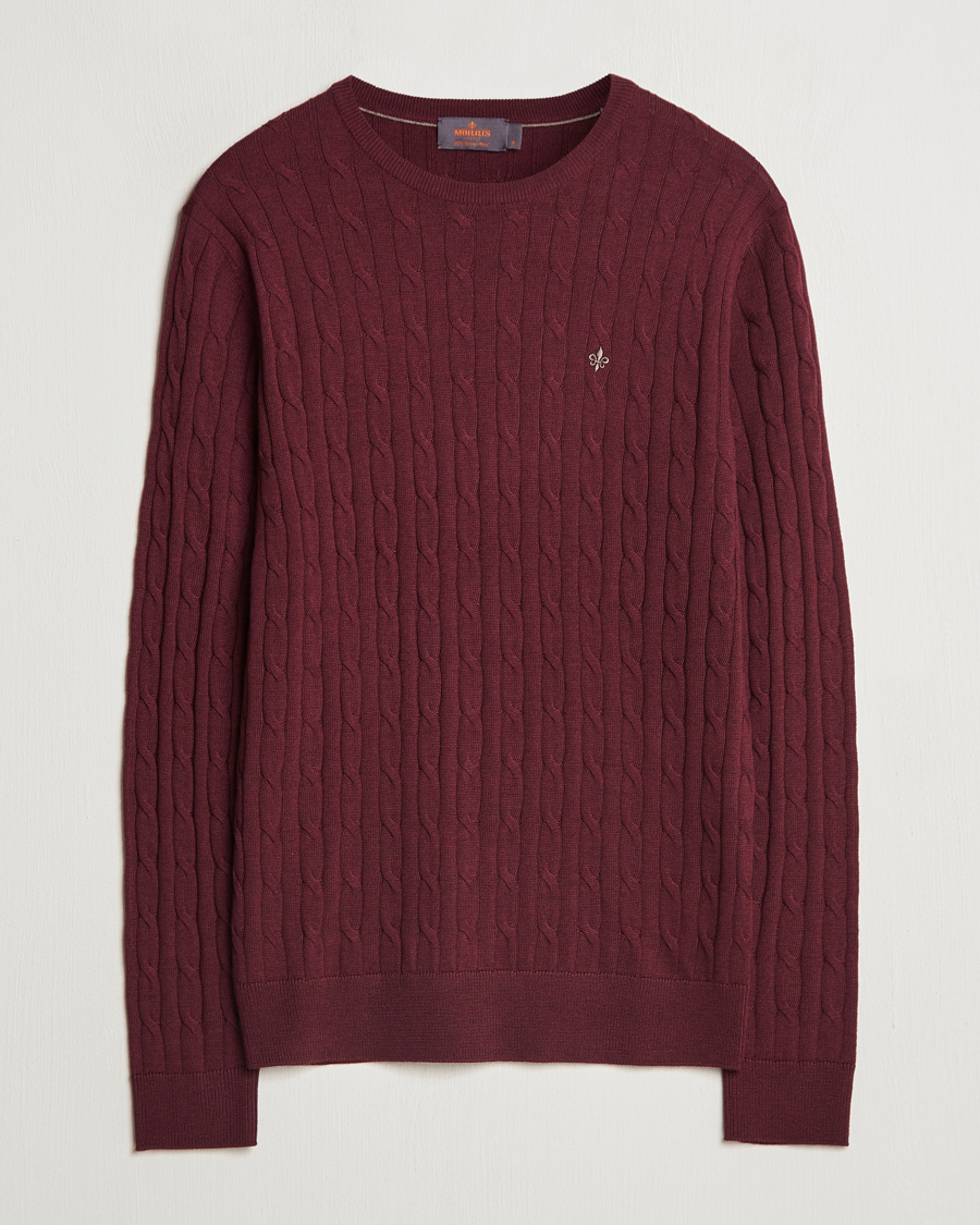 Homme | Pulls Et Tricots | Morris | Merino Cable O-Neck Wine Red