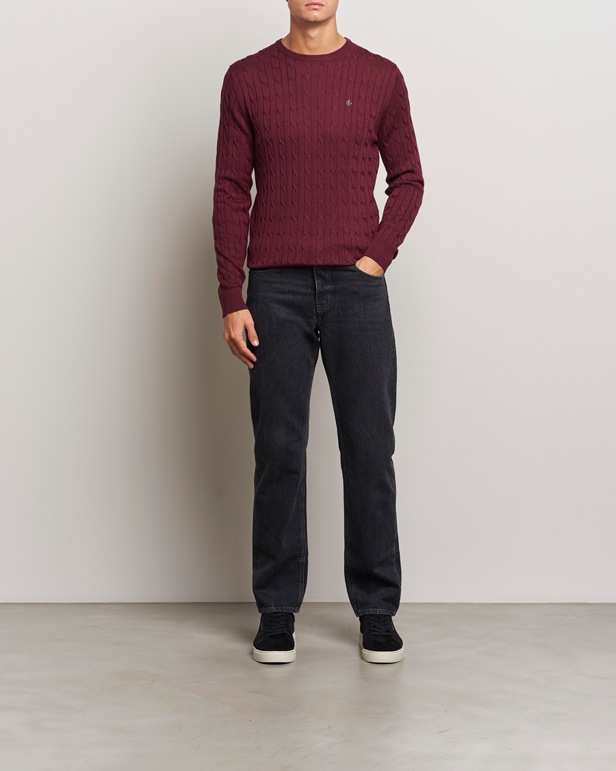 Homme | Pulls Et Tricots | Morris | Merino Cable O-Neck Wine Red
