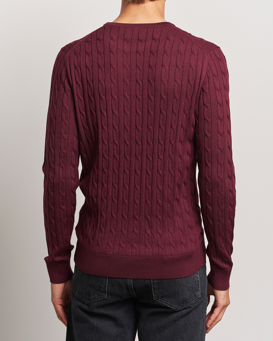 Homme | Pulls Et Tricots | Morris | Merino Cable O-Neck Wine Red