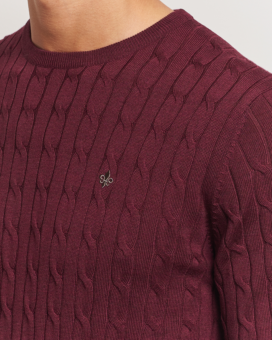Homme | Pulls Et Tricots | Morris | Merino Cable O-Neck Wine Red