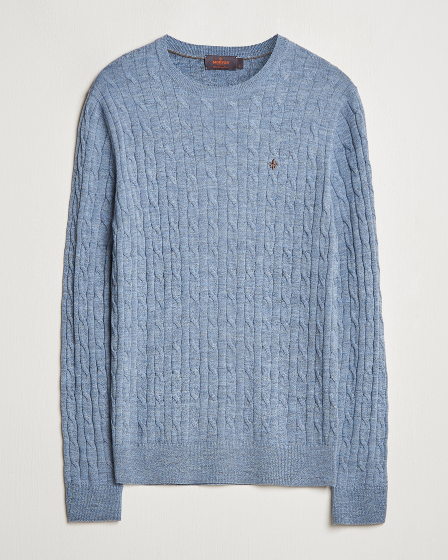 Homme | Pulls Et Tricots | Morris | Merino Cable O-Neck Light Blue