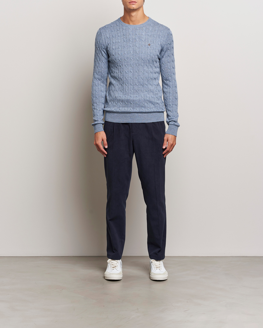 Homme | Pulls Et Tricots | Morris | Merino Cable O-Neck Light Blue