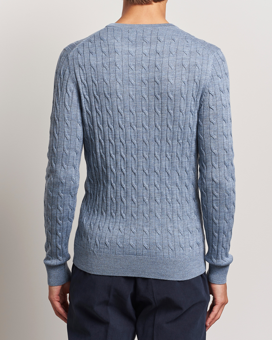 Homme | Pulls Et Tricots | Morris | Merino Cable O-Neck Light Blue