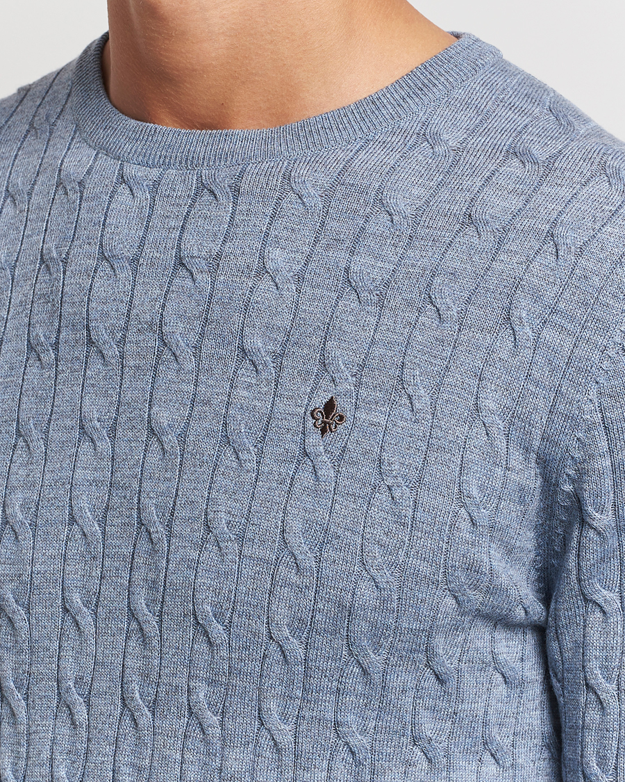 Homme | Pulls Et Tricots | Morris | Merino Cable O-Neck Light Blue