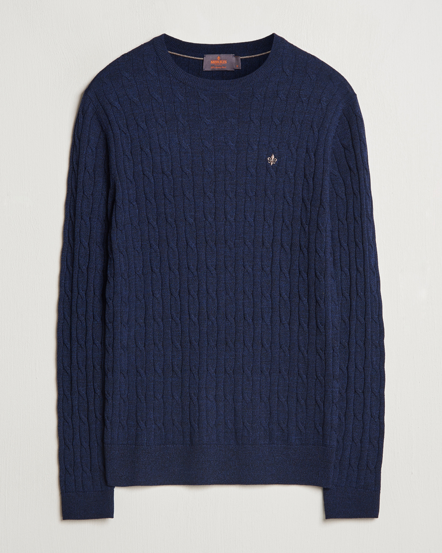 Homme | Pulls Et Tricots | Morris | Merino Cable O-Neck Blue