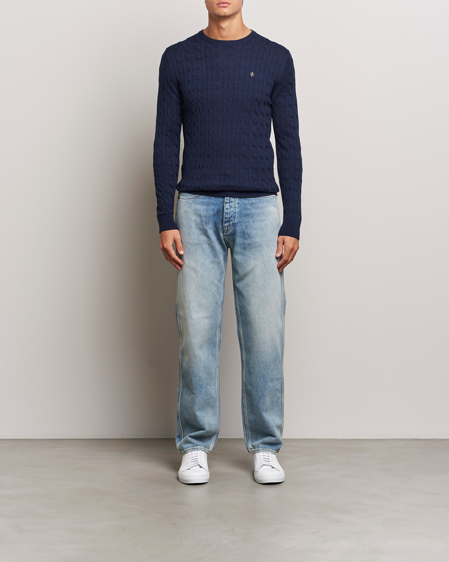 Homme | Pulls Et Tricots | Morris | Merino Cable O-Neck Blue