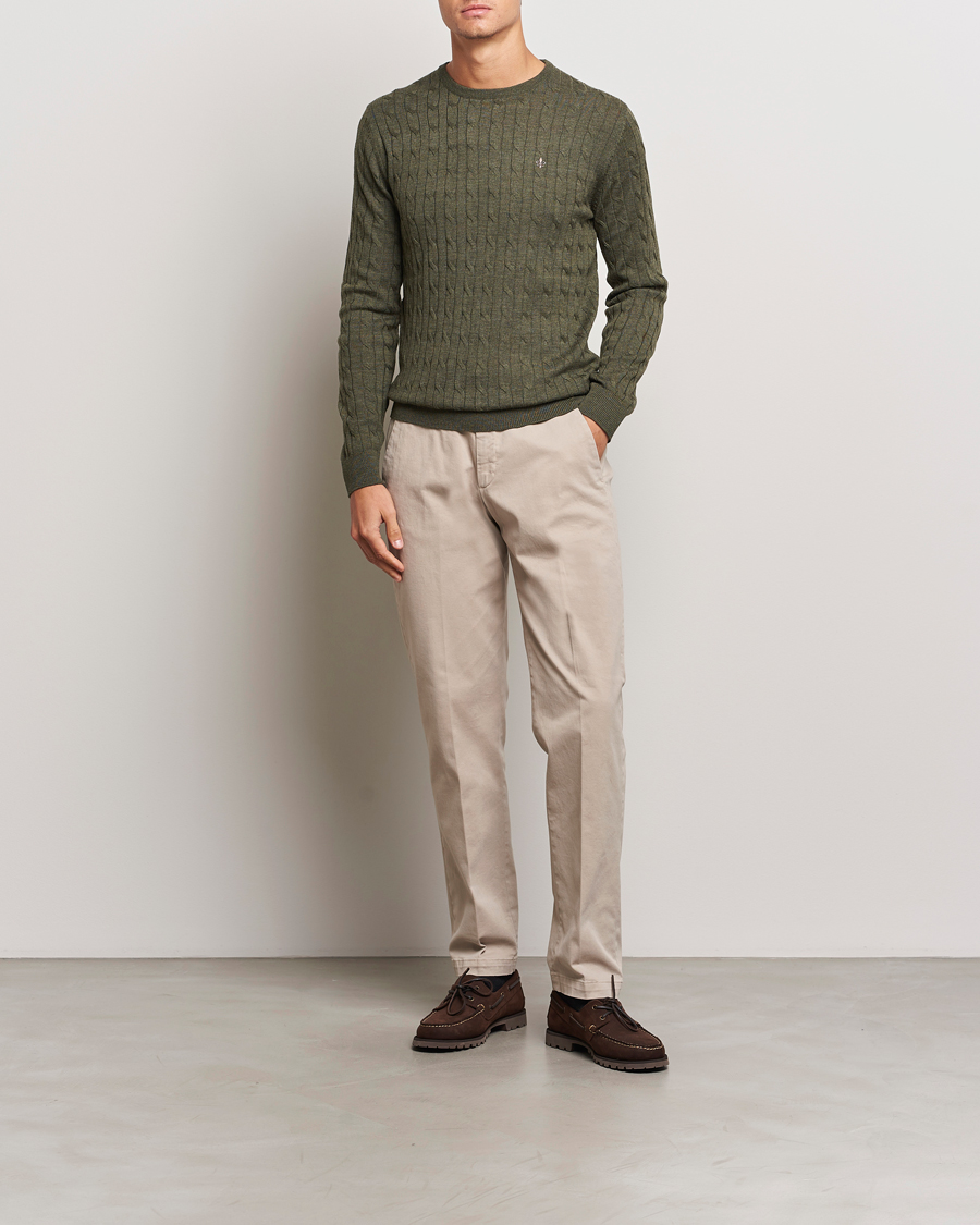 Homme | Pulls Et Tricots | Morris | Merino Cable O-Neck Olive
