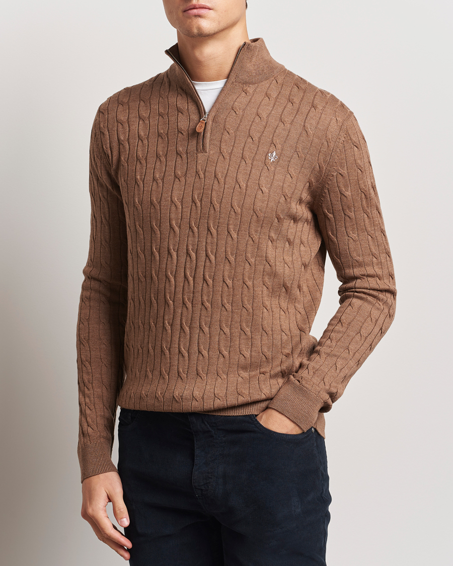 Homme | Pulls Et Tricots | Morris | Merino Cable Half Zip Camel