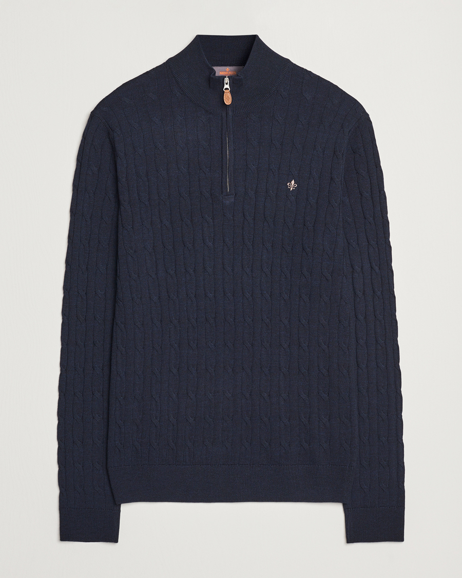 Homme | Pulls Et Tricots | Morris | Merino Cable Half Zip Navy