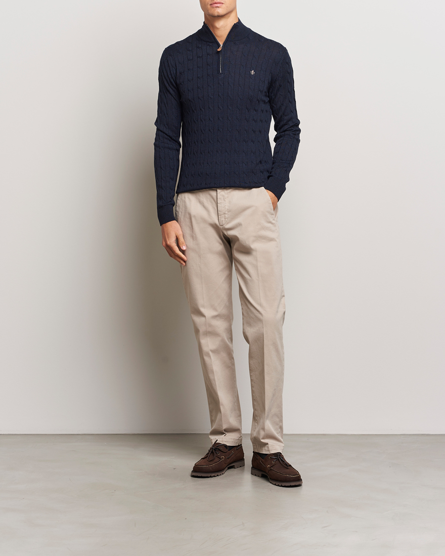 Homme | Pulls Et Tricots | Morris | Merino Cable Half Zip Navy
