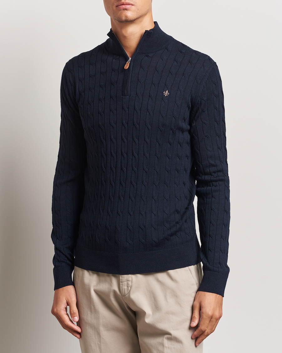Homme | Pulls Et Tricots | Morris | Merino Cable Half Zip Navy