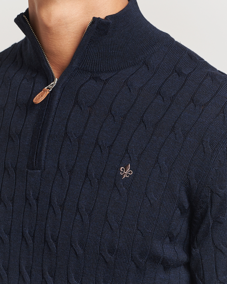 Homme | Pulls Et Tricots | Morris | Merino Cable Half Zip Navy