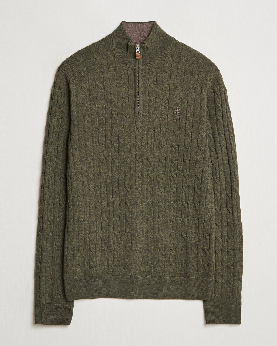 Homme | Pulls Et Tricots | Morris | Merino Cable Half Zip Olive