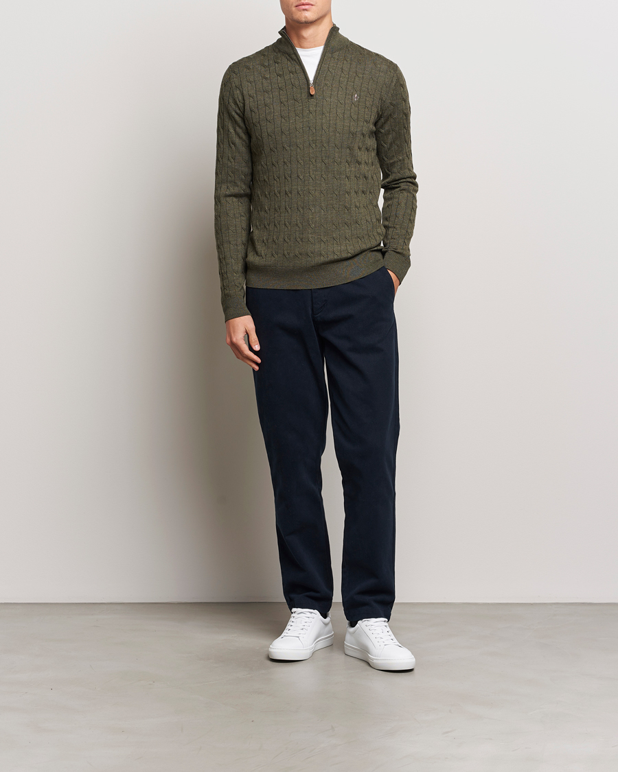 Homme | Pulls Et Tricots | Morris | Merino Cable Half Zip Olive