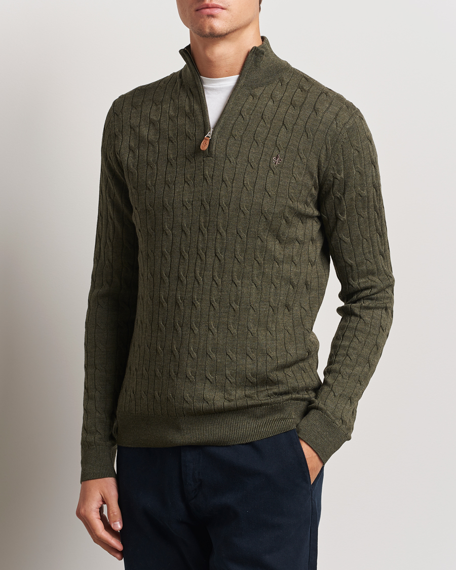 Homme | Pulls Et Tricots | Morris | Merino Cable Half Zip Olive