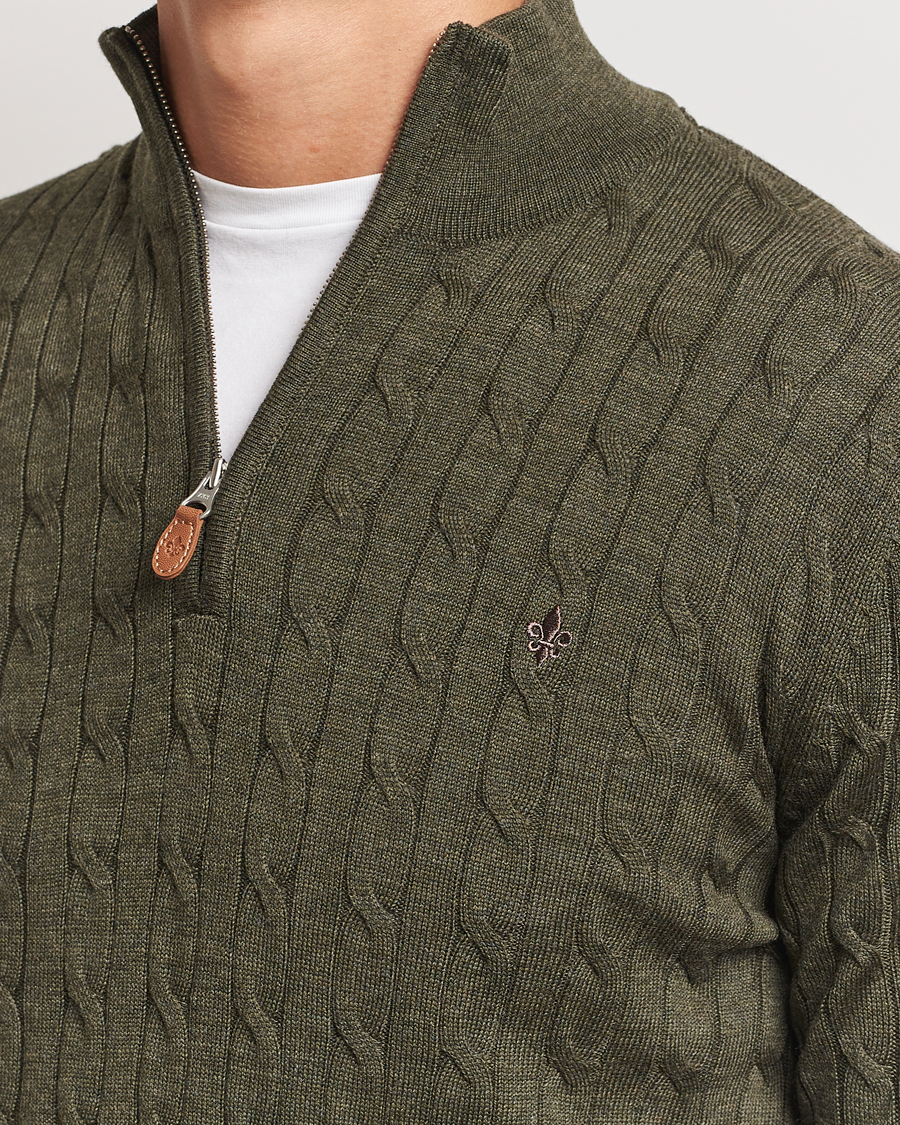 Homme | Pulls Et Tricots | Morris | Merino Cable Half Zip Olive