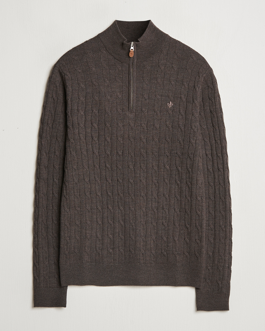 Homme | Pulls Et Tricots | Morris | Merino Cable Half Zip Brown
