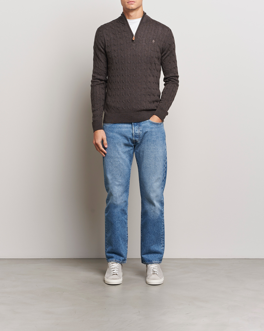 Homme | Pulls Et Tricots | Morris | Merino Cable Half Zip Brown