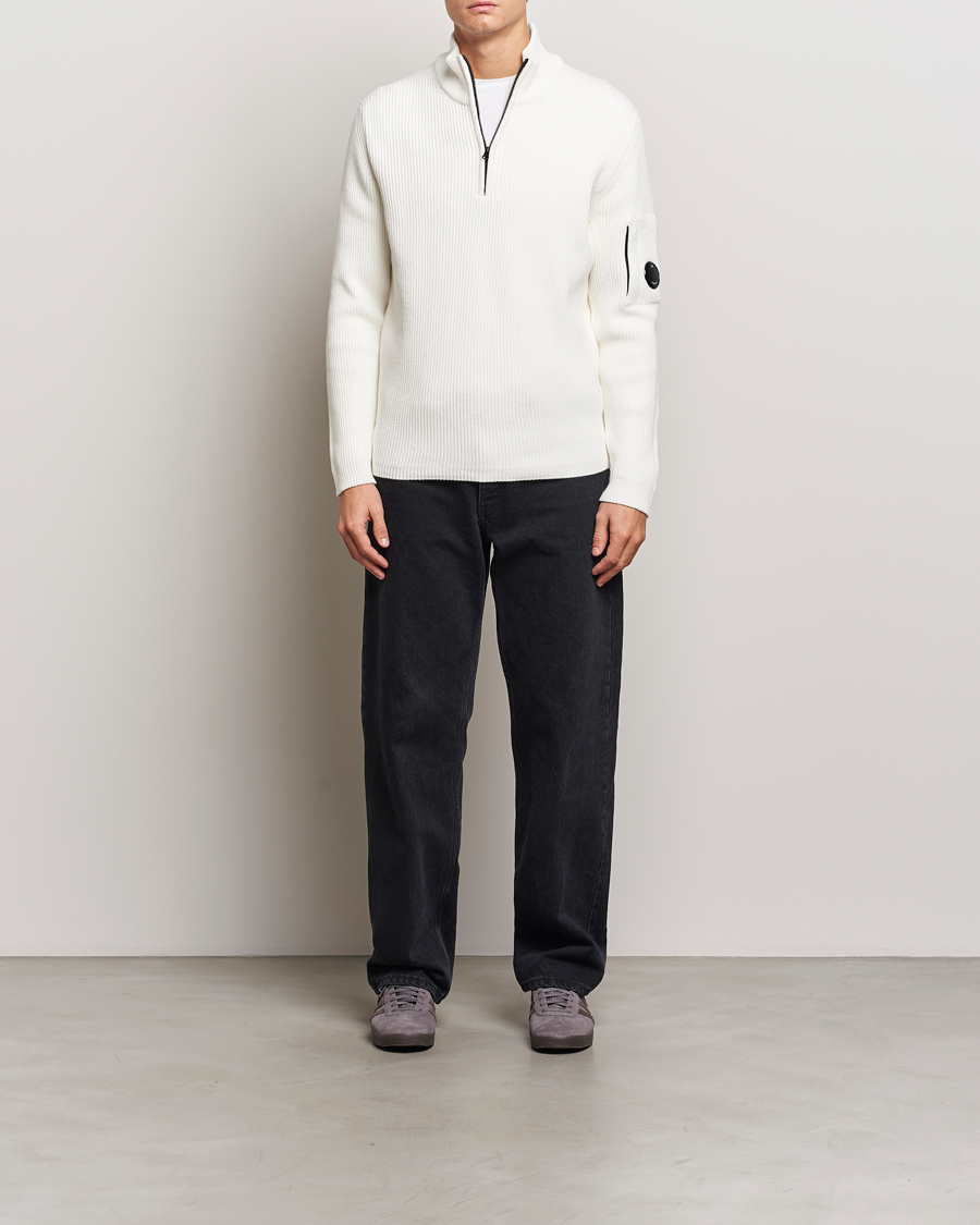 Homme | Pulls Et Tricots | C.P. Company | Full Rib Knitted Cotton Half Zip Off White