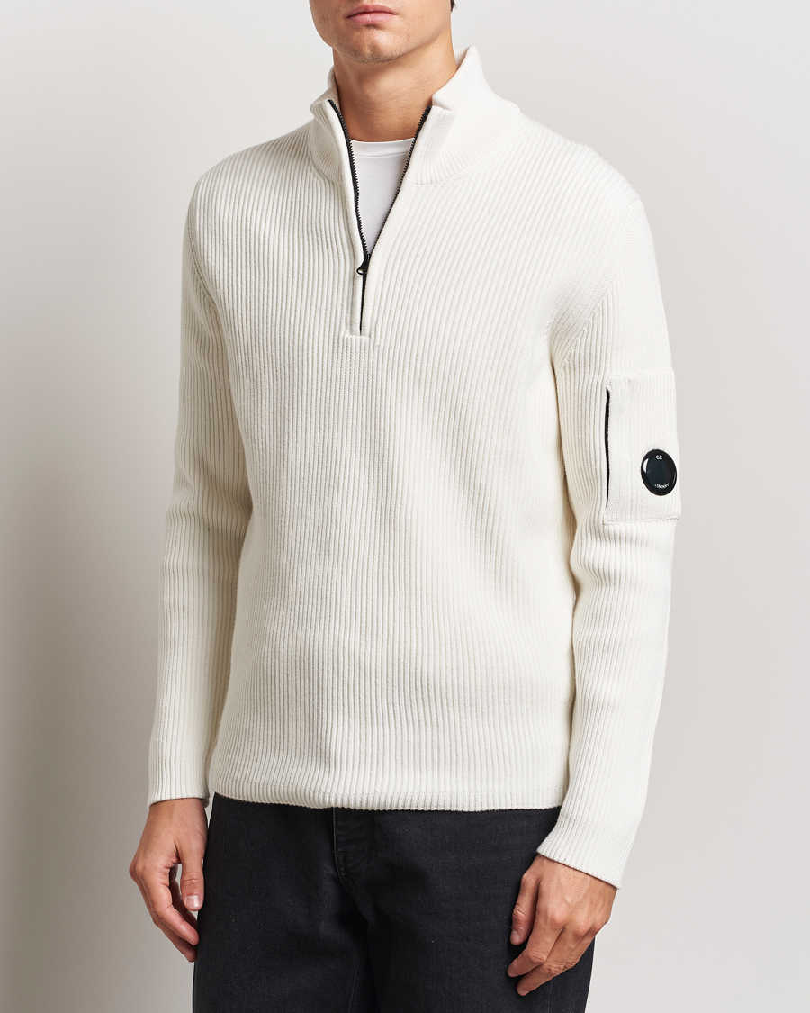 Homme | Pulls Et Tricots | C.P. Company | Full Rib Knitted Cotton Half Zip Off White