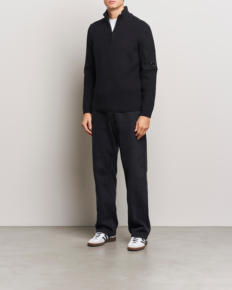 Homme | Pulls Et Tricots | C.P. Company | Full Rib Knitted Cotton Half Zip Black