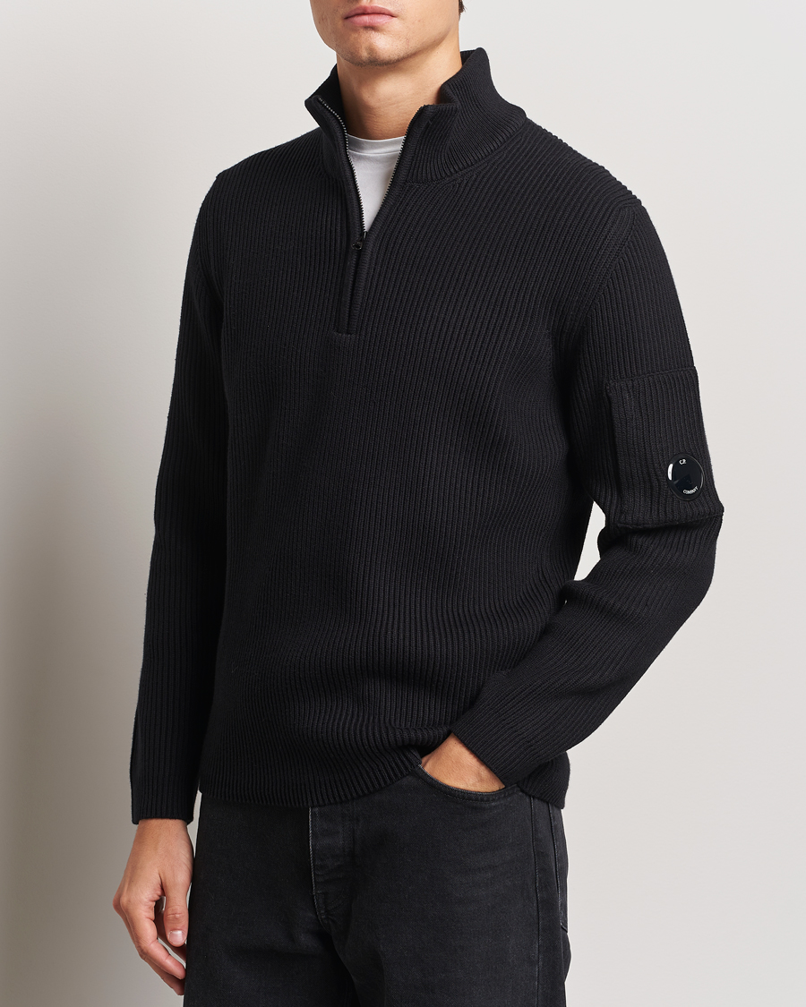 Homme | Pulls Et Tricots | C.P. Company | Full Rib Knitted Cotton Half Zip Black