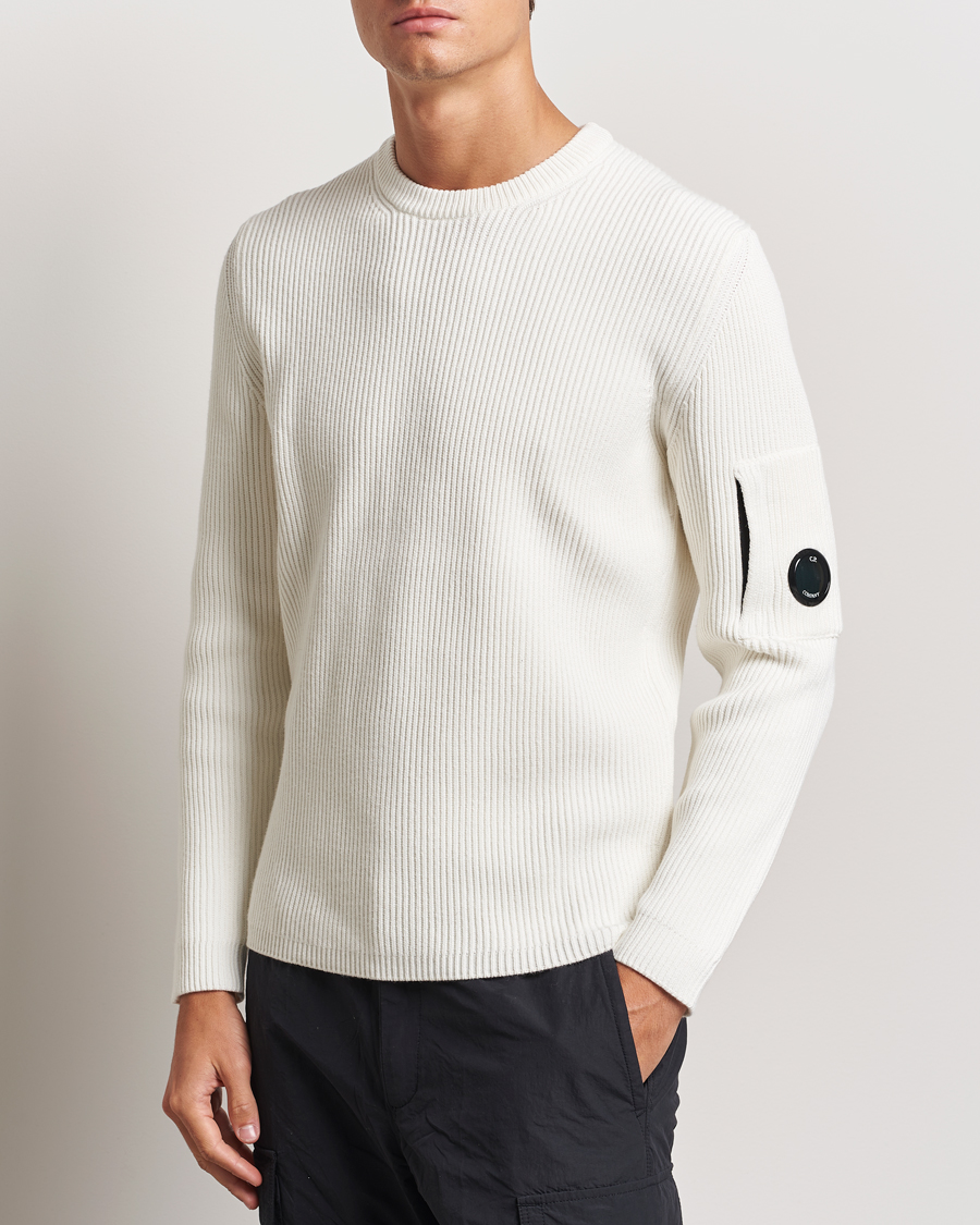 Homme | Pulls Et Tricots | C.P. Company | Full Rib Knitted Cotton Crew Neck Off White