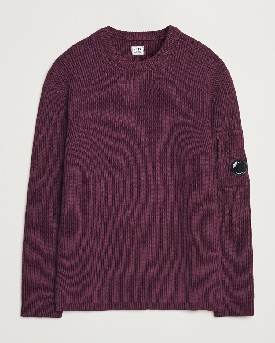 Homme | Pulls Et Tricots | C.P. Company | Full Rib Knitted Cotton Crew Neck Burgundy