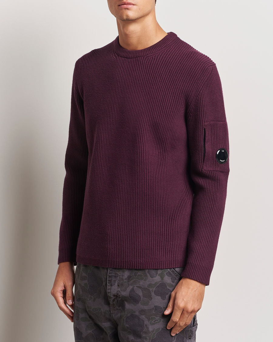 Homme | Pulls Et Tricots | C.P. Company | Full Rib Knitted Cotton Crew Neck Burgundy