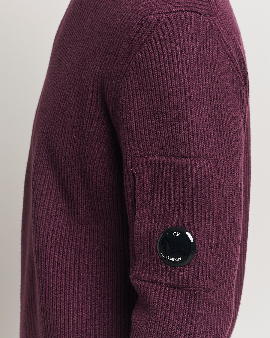 Homme | Pulls Et Tricots | C.P. Company | Full Rib Knitted Cotton Crew Neck Burgundy