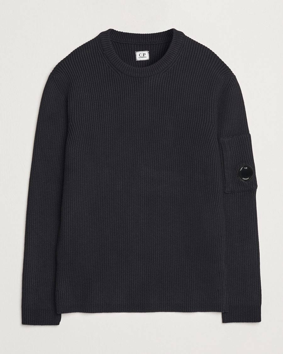 Homme | Pulls Et Tricots | C.P. Company | Full Rib Knitted Cotton Crew Neck Black