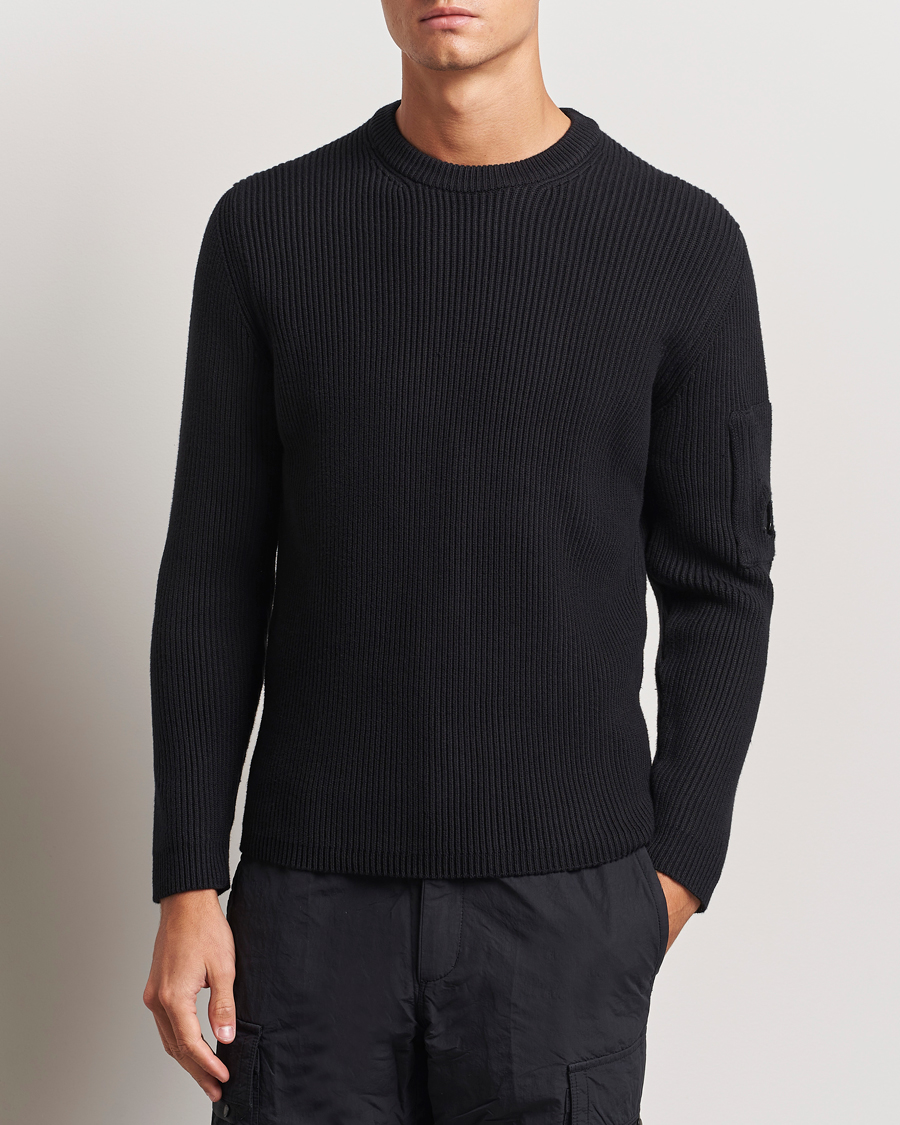 Homme | Pulls Et Tricots | C.P. Company | Full Rib Knitted Cotton Crew Neck Black