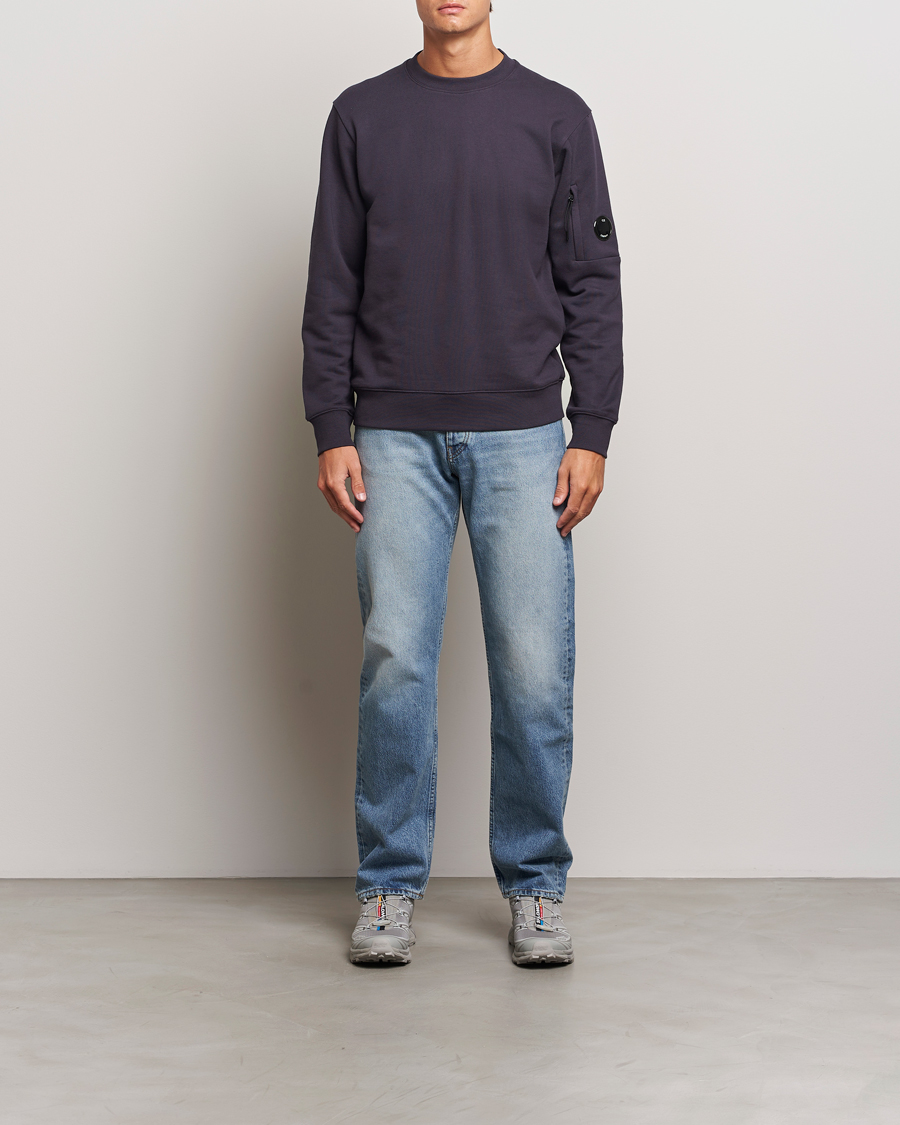 Homme | Pulls Et Tricots | C.P. Company | Diagonal Raised Fleece Lens Sweatshirt Washed Navy