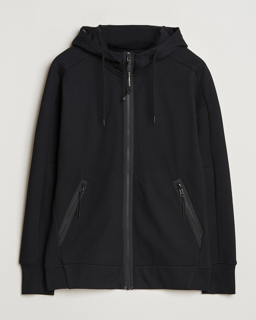 Homme | Pulls Et Tricots | C.P. Company | Diagonal Raised Fleece Full Zip Goggle Hoodie Black