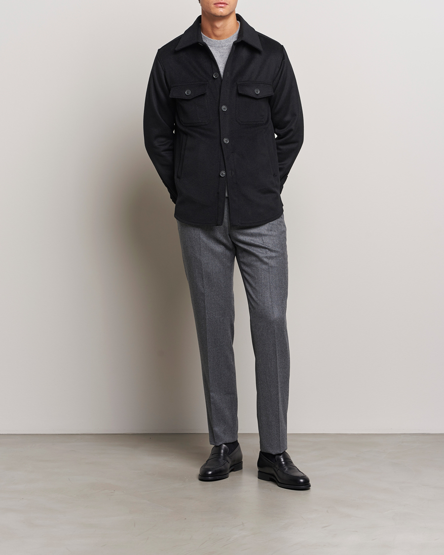 Homme | Manteaux Et Vestes | Oscar Jacobson | Maverick Wool/Cashmere Shirt Jacket Black