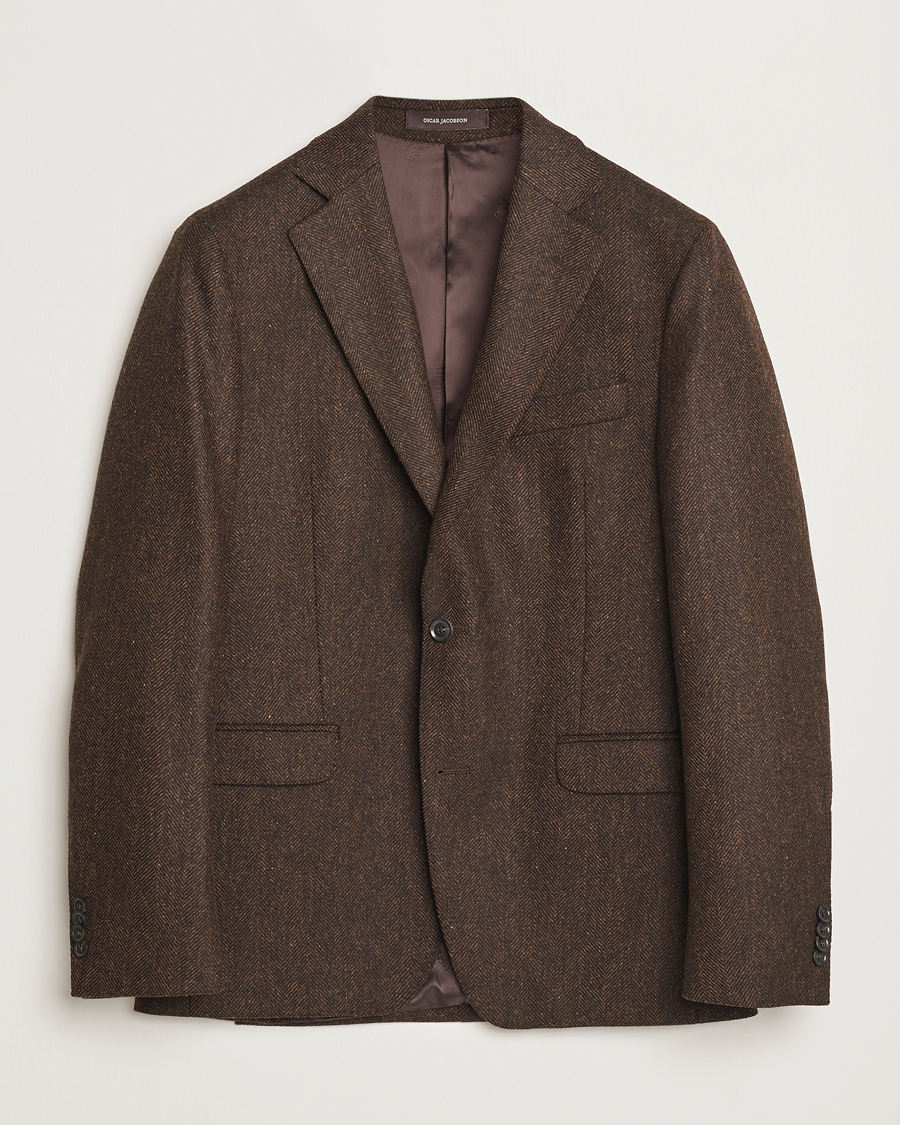 Homme | Blazers | Oscar Jacobson | Fogerty Moon Herringbone Tweed Blazer Brown