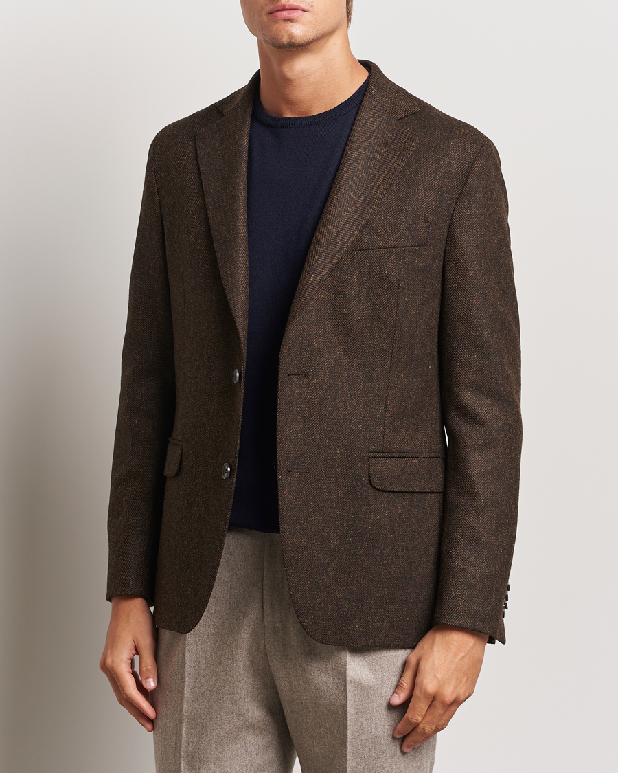 Homme | Blazers | Oscar Jacobson | Fogerty Moon Herringbone Tweed Blazer Brown