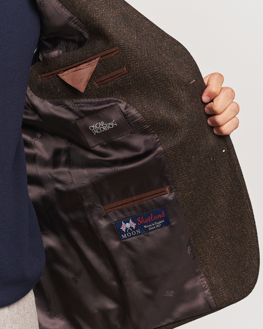 Homme | Blazers | Oscar Jacobson | Fogerty Moon Herringbone Tweed Blazer Brown