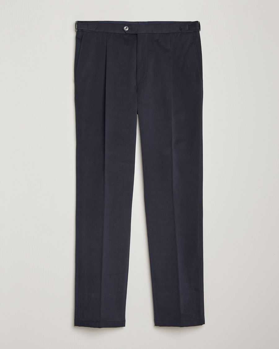 Homme | Pantalons | Oscar Jacobson | Delon Brushed Cotton Trousers Navy