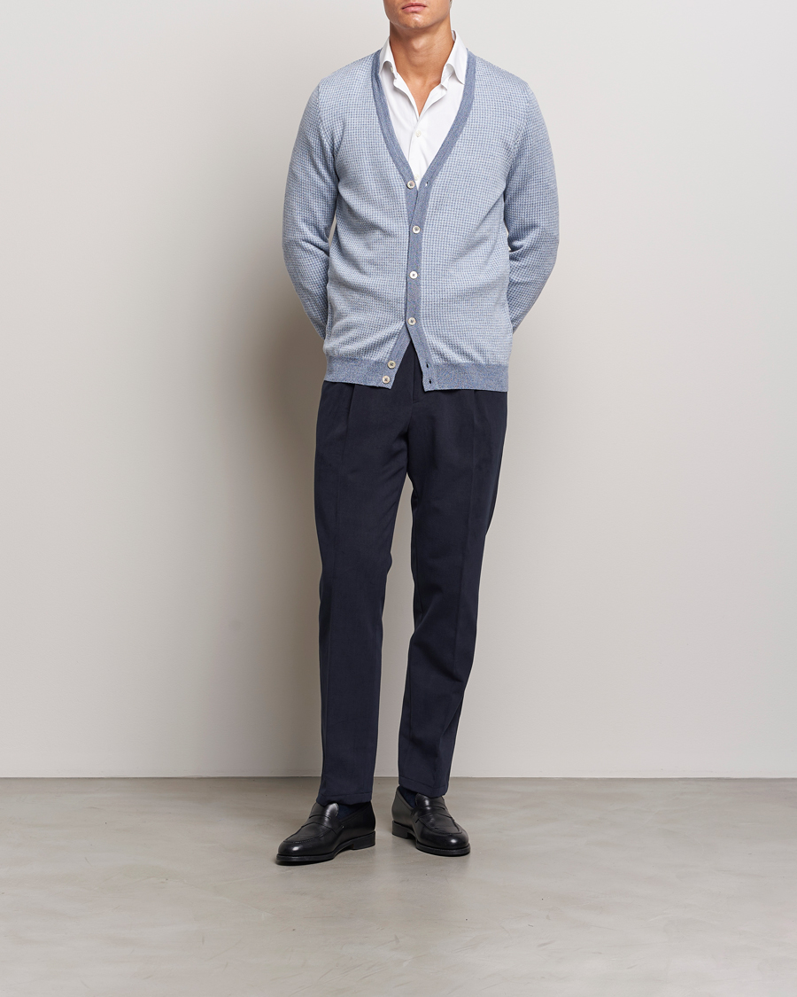 Homme | Pantalons | Oscar Jacobson | Delon Brushed Cotton Trousers Navy