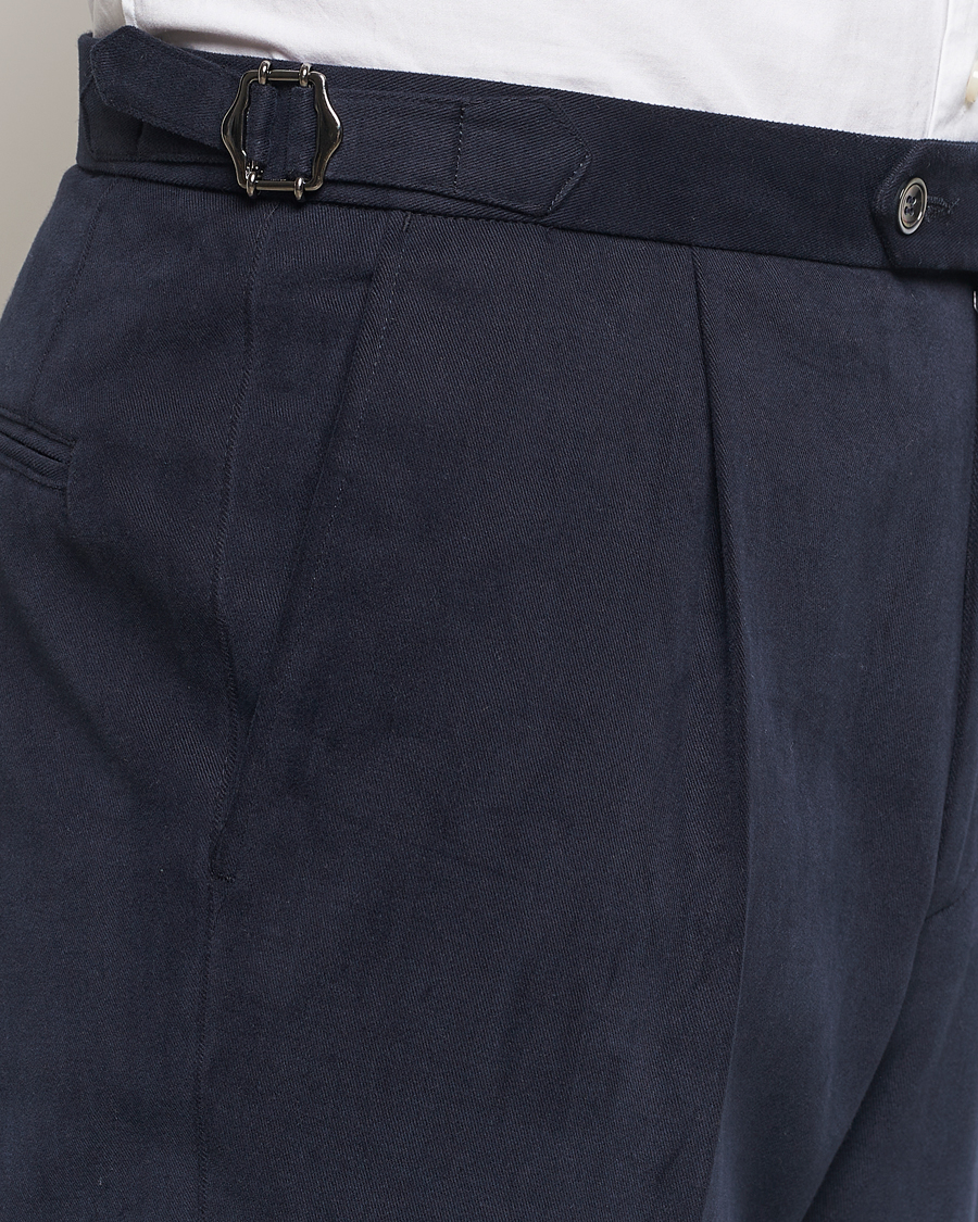 Homme | Pantalons | Oscar Jacobson | Delon Brushed Cotton Trousers Navy