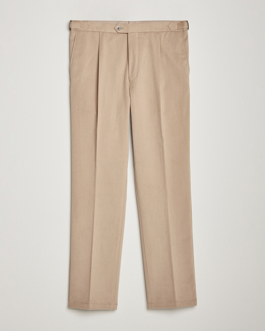 Homme | Pantalons | Oscar Jacobson | Delon Brushed Cotton Trousers Beige