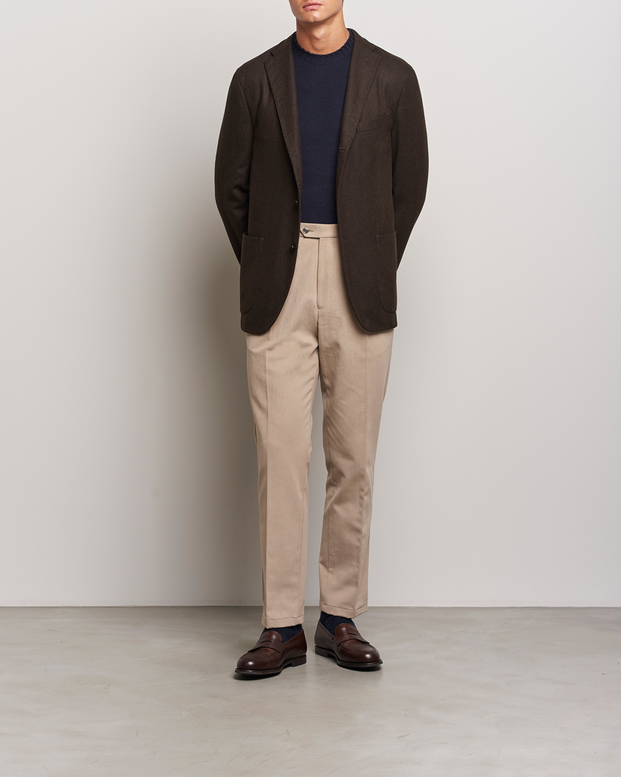 Homme | Pantalons | Oscar Jacobson | Delon Brushed Cotton Trousers Beige