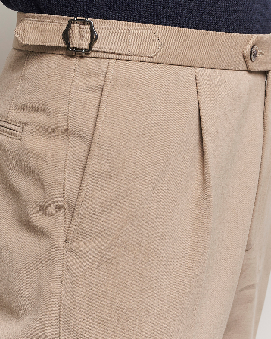 Homme | Pantalons | Oscar Jacobson | Delon Brushed Cotton Trousers Beige