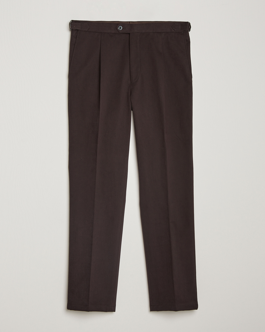 Homme | Pantalons | Oscar Jacobson | Delon Brushed Cotton Trousers Brown